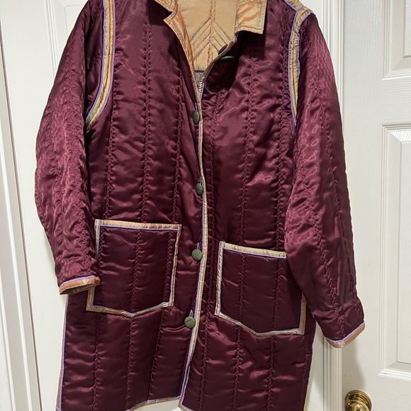 VNTG Reversible Quilted‎ yellow Burgundy Unisex  USA Lightweight Jacket Coat M - Picture 2 of 16